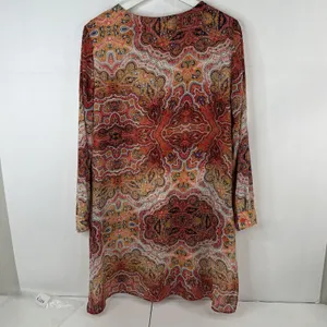 Chico's Size 1 US M 8 Long Paisley Top Long Sleeve Layered Scoop Neck Tie Front thumbnail 6