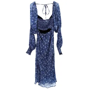 Free People Size XS Aglow Long Sleeve‎ Midi Dress Blue Bohemian Back Cutout thumbnail 2