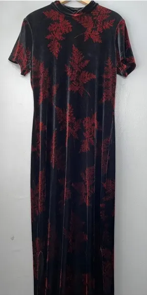 Vtg Teddi Evening Size 12 Black Red Velvet Maxi Dress Asian Oriental Whimsigoth thumbnail 1