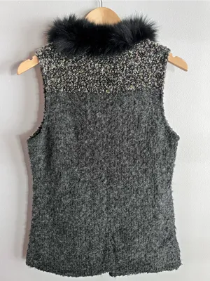 Kaktus Faux Fur Sweater Vest Y2K Boho Toggle Knit Jacket Medium thumbnail 8