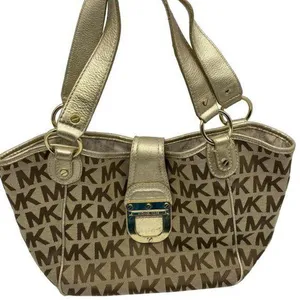 Michael Kors Medium Brown/Gold Fabric Shoulder Bag thumbnail 1