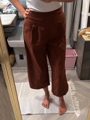 Anthropologie Linen Cotton Button-Trim Wide-Leg Culotte Pants Brown 00 Petite‎ thumbnail 9