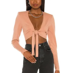 Y2K Revolve 525 America Cropped Tie Front Knit Top Womens S Pink Romantic 90s thumbnail 10