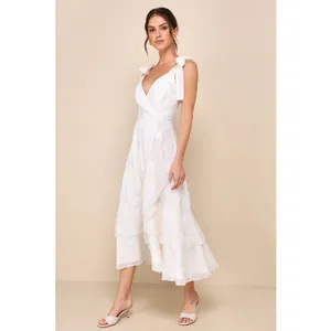 NWT Lulus Elegant Direction Ivory Embroidered Ruffled Tie-Strap Midi Dress Sz XL thumbnail 9