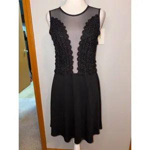 For Love & Lemons Black Sheer Mesh Floral Lace Mini Dress Size M skater daisy‎ thumbnail 2
