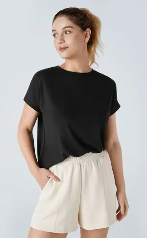 Halara Round Neck Pocket Hem Relax Casual T-Shirt Black Size Small thumbnail 1