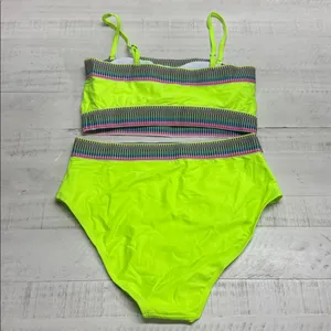 two-piece neon green high-waisted bikini set a sporty design swimsuit thumbnail 2