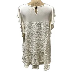 Matilda Jane Bocce Ball‎ Blouse White Flutter Sleeve Floral Lace Size Medium thumbnail 2