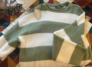 Green and white striped oversized sweater thumbnail 1