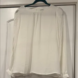 J. Crew White‎ Pleated Long-Sleeve Blouse medium thumbnail 3