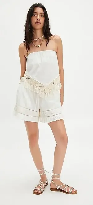 Free People Womens White Cotton Crochet Tassel Handkerchief‎ Tube Top Small Boho thumbnail 1