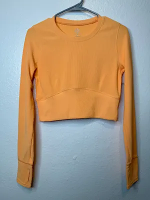Move Theology Orange Long Sleeve Ribbed Crop Top Thumbholes Size Medium Gym thumbnail 1