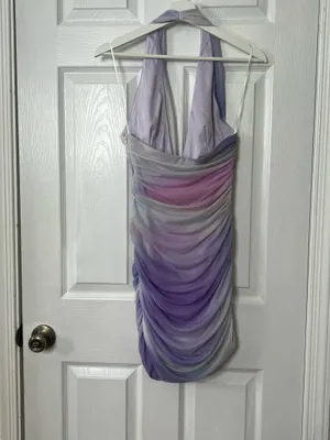 Zara Y2K Mesh Halter Dress Ruched Draped Bodycon Ombre Pastel Cocktail Party Size M thumbnail 3
