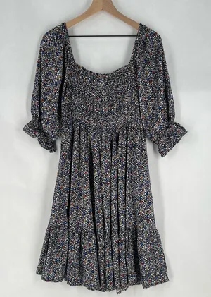 Elloh Multicolor Ditsy Floral Smocked 3/4 Puff Sleeve Tiered Midi Dress‎ Prairie thumbnail 1