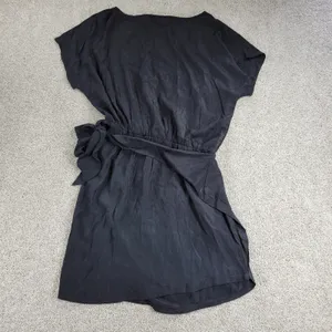Yoins Womens Wrap Dress Large Black Tie Crewneck Short Sleeve Ruched Mini NEW thumbnail 15