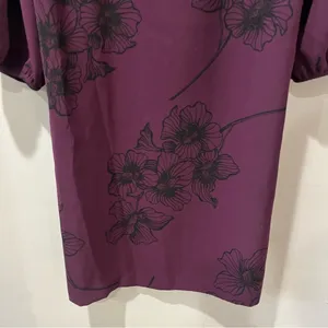 Ann Taylor Factory Purple Shift Dress Size 14 Long Balloon Sleeves Flowers‎ thumbnail 3