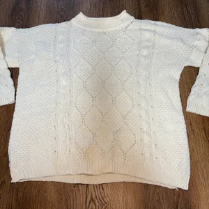80s Cotton Forever Cream Chunky Knit Sweater USA 100% Cotton Women L Cottage VTG thumbnail 3