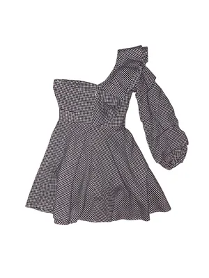 Boohoo Ruffle One-Shoulder Gingham Dress thumbnail 3