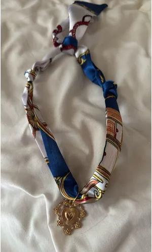 Silk scarf charm necklace Blue thumbnail 1