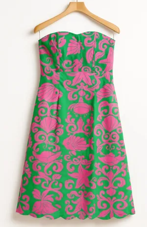Lilly Pulitzer sz 10 Women Pink Green Crab Scallop Hem Dress Party Preppy Vintage thumbnail 1