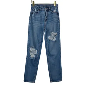 American Eagle Mom Straight Jean Ripped High Rise Jeans Size 0 thumbnail 3