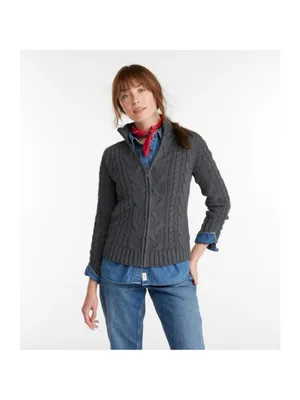 L.L.Bean Pink Cable Knit Full Zip Cardigan Sweater M thumbnail 4