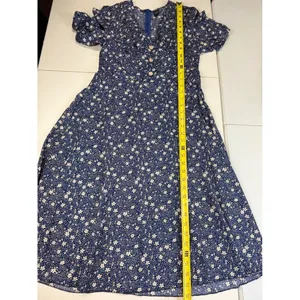 Droimp Blue Floral Print‎ Button Up V Neck Short Sleeve Midi Dres M thumbnail 5