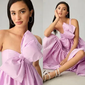 NWT Anthropologie Atsu Sally Bow One Shoulder Maxi Dress Lilac Purple XXS thumbnail 3