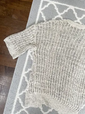 Free People marble tan crochet knit open cardigan quarter sleeve sweater thumbnail 9