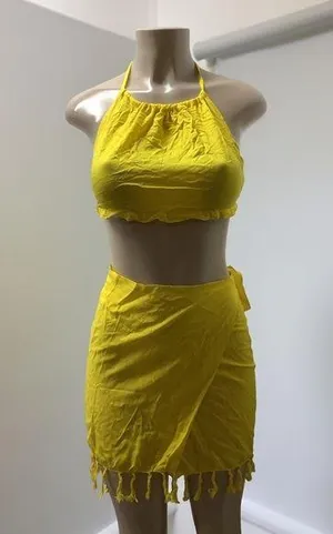 Zuliana Yellow 100% Rayon Skirt Set Size Small Made in USA New With Tags thumbnail 1