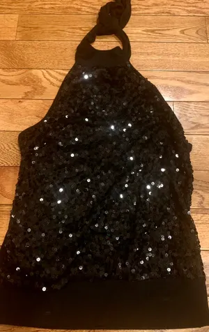 Charming Charlie 2-Piece Black Sequin Halter Set Backless Mock Necktop /skirt thumbnail 7