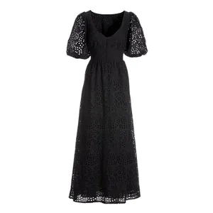 Boston Proper Eyelet Button Front Maxi Dress Size 10 Black Cotton‎ Minimalist thumbnail 12