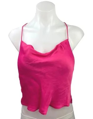 New Zara Women's Pink Silk Satin Cowl Neck Sleeveless Crop Camisole Tank Top S thumbnail 1