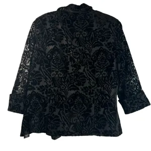 Alex Evenings Black Velvet Burnout Damask Floral Evening Jacket Blazer XL NWT thumbnail 2