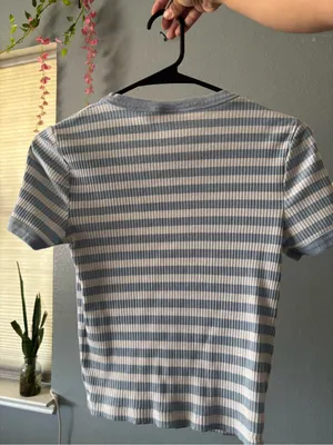 ASOS Design Blue & White Striped Ribbed T-Shirt thumbnail 4