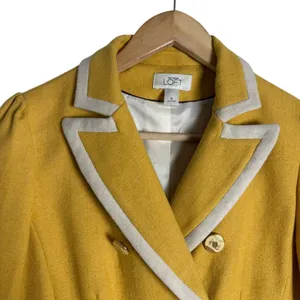 Ann Taylor LOFT Yellow Double Breasted Contrast Trim Wool Blazer Jacket Size 4 thumbnail 3