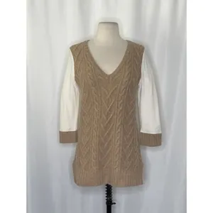 Anthropologie PILCRO Dually Clad Twofer Sweater Top Brown Wool Cable Knit M thumbnail 2