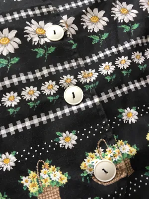 Blair Vintage 90s Black Daisy Vest Gingham Flower Basket M Grandmacore thumbnail 4