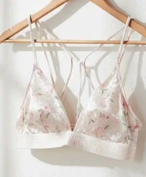 PINK Victoria's Secret Floral Velvet Bralette in Blush thumbnail 1