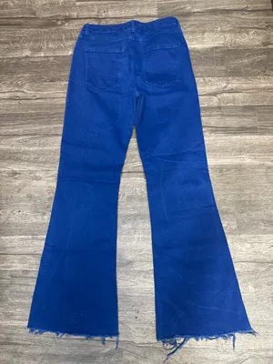 ZARA Women’s Cobalt Blue Flare Jeans Size 10 Raw Hem High Rise Pants thumbnail 4