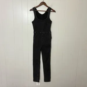 Free People Scarlet Black Denim Jumpsuit Women’s Size 2 Stretch Skinny Ankle Zip thumbnail 3