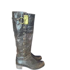 Stuart Weitzman Brown Leather Tall Boots – Brass Ring Hardware – Size 6 thumbnail 2