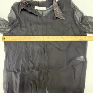 Chloé Size S 4 Blouse Black Semi Sheer Button Up Metallic Copper Sequin‎ Collar thumbnail 15