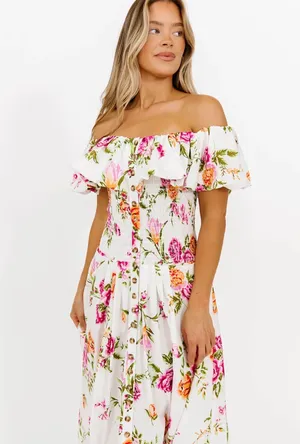 Boutique Floral ruffle maxi dress off the shoulder thumbnail 2