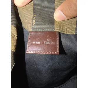 Fendi Brown Black Striped Tote Bag Brown Leather Trim Zip Gold Hardware‎ READ L thumbnail 6