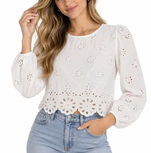 American Eagle Eyelet Blouse XS White 100% Cotton Embroidered Long Sleeve NWT thumbnail 1