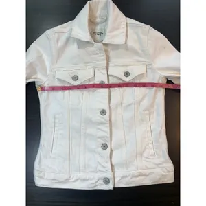 Abercrombie & Fitch White Denim Trucker Jacket Womens XS 144J0317 Stretch Cotton thumbnail 11