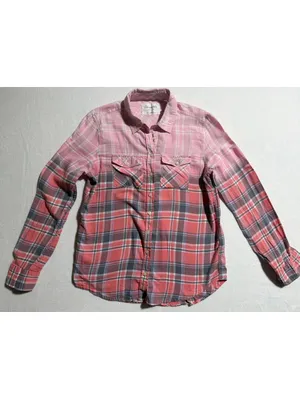 Aeropostale Women's Medium Pink and Coral Plaid Button-Up Shirt thumbnail 3