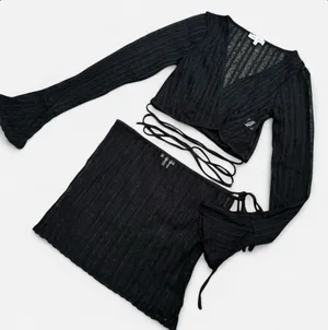 Bear Dance Black Sheer Knit Cover Up Two-Piece Set thumbnail 11
