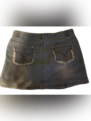 Simple Denim Mini Skirt with Floral Embroidery thumbnail 2